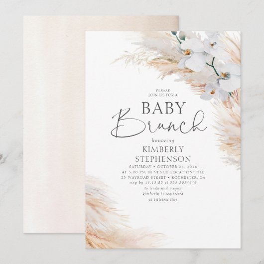 Witte Orchideeën Pampas Grass Brunch Baby shower Kaart (Voorkant / Achterkant)