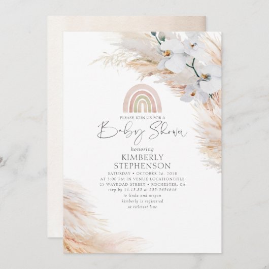 Witte Orchideeën Pampas Grass Rainbow Baby shower Kaart (Voorkant / Achterkant)