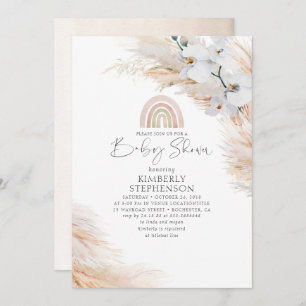 Witte Orchideeën Pampas Grass Rainbow Baby shower Kaart