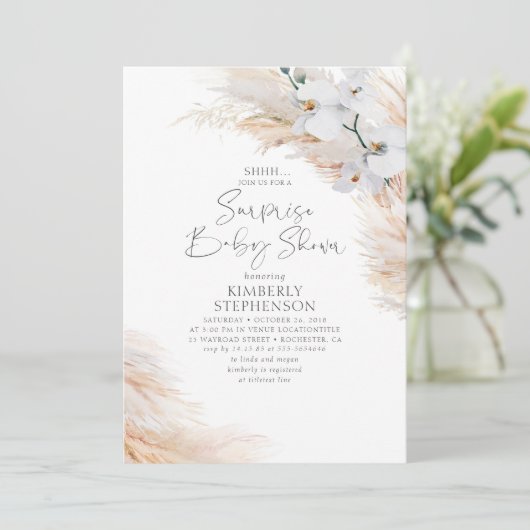 Witte Orchideeën Pampas Grass Surprise Baby shower Kaart (Staand voorkant)