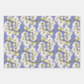 Witte orchideeën periwinkle blauw lavendel inpakpapier vel (Voorkant)