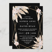 Witte Orchideeën Roze Roos Pampagras Zwarte Bruilo Kaart (Voorkant / Achterkant)