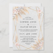 Witte Orchideeën Roze Roos Pampas Gras Gouden Brui Kaart (Voorkant)