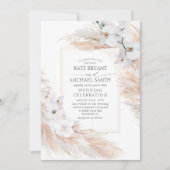 Witte orchideeën Rozen en Pampas Grass Wedding Kaart (Voorkant)