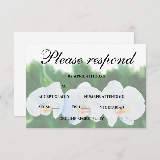 witte orchideeën RSVP kaartje (Voorkant / Achterkant)