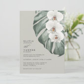 Witte Orchideeën Sage Tropische Bruiloft met QR-co Kaart (Staand voorkant)