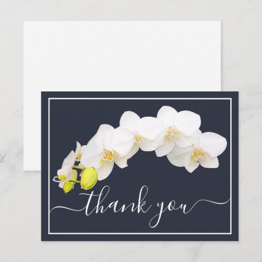 Witte orchideeën tegen een marineblauwe achtergron briefkaart (Voorkant / Achterkant)
