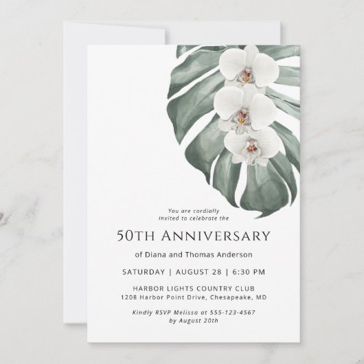 Witte Orchideeën Tropical Paradise 50ste Jubileum Kaart (Voorkant)