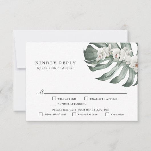 Witte Orchideeën Tropisch Huwelijk RSVP met Hoofdg (Voorkant)