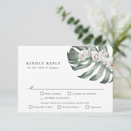 Witte Orchideeën Tropisch Huwelijk RSVP met Hoofdg (Staand voorkant)