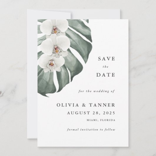 Witte Orchideeën Tropisch Paradijs Bewaar de Datum Save The Date (Voorkant)