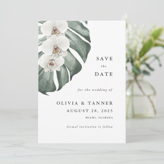Witte Orchideeën Tropisch Paradijs Datum in Agenda Save The Date (Staand voorkant)