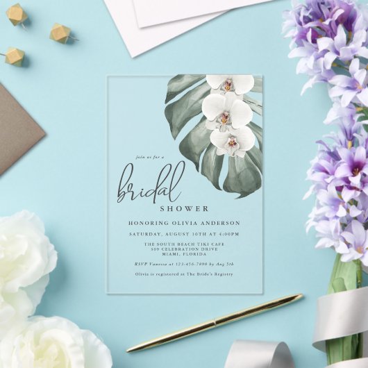 Witte orchideeën Tropisch Paradise Vrijgezellenfee Acryl Uitnodigingen (Insitu (Huwelijk))