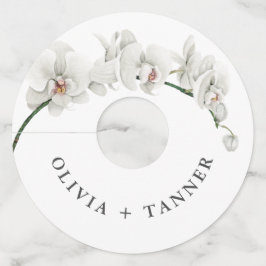 Witte Orchideeën Tropische Bloemen Bruiloft Wijnglaslabel