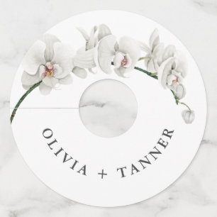 Witte Orchideeën Tropische Bloemen Bruiloft Wijnglaslabel