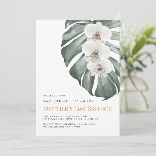 Witte Orchideeën Tropische Bloemen Moederdag Brunc Kaart (Staand voorkant)
