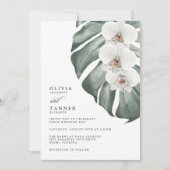 Witte Orchideeën Tropische bruiloft met QR-code Kaart (Voorkant)