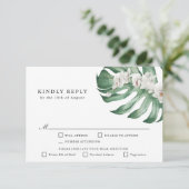 Witte Orchideeën Tropische Bruiloft RSVP met Entre (Staand voorkant)
