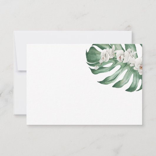 Witte Orchideeën Tropische Bruiloft RSVP met Entre (Achterkant)