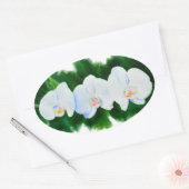 Witte orchideeën waterkleur bloemig ovale sticker (Envelop)