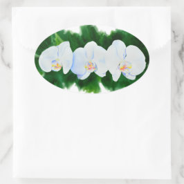Witte orchideeën waterkleur bloemig ovale sticker
