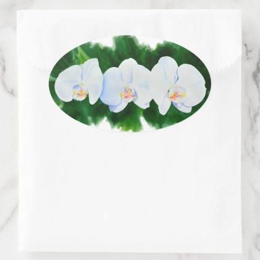 Witte orchideeën waterkleur bloemig ovale sticker (Tas)