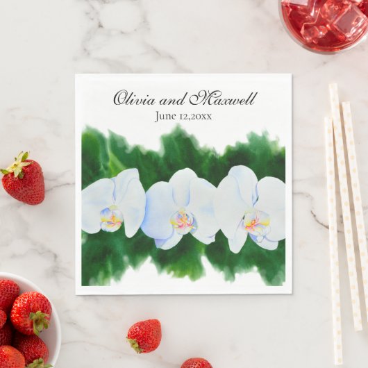 Witte orchideeën waterkleur bloemig servet (Insitu)