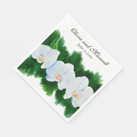 Witte orchideeën waterkleur bloemig servet (Hoek)