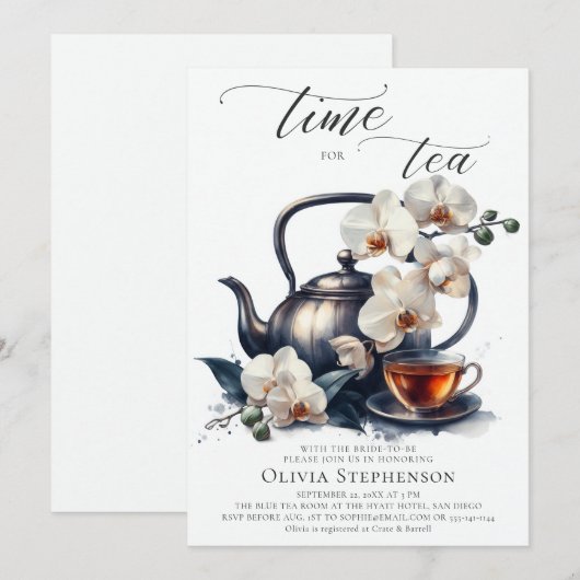 Witte Orchideeën Waterverf Script Bridal Tea Showe Kaart (Voorkant / Achterkant)