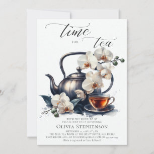 Witte Orchideeën Waterverf Script Bridal Tea Showe Kaart