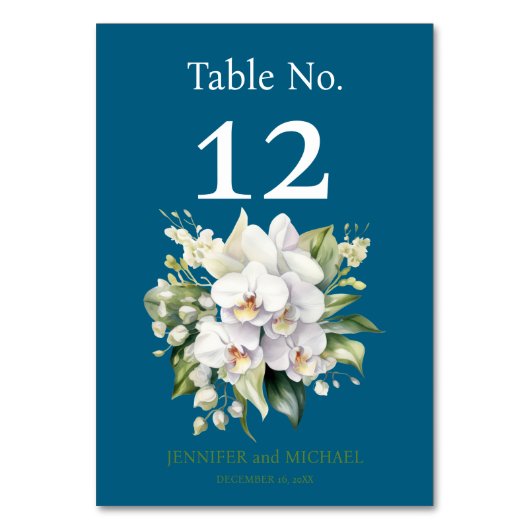 Witte Orchideeën Waterverf Trouwtafel Nummer Kaart (Voorkant)