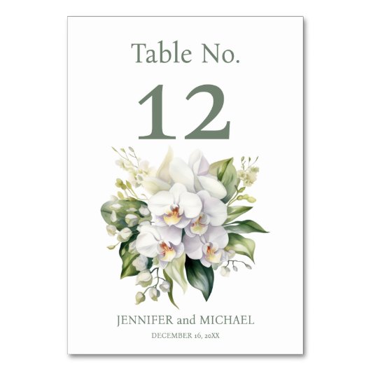 Witte Orchideeën Waterverf Trouwtafel Nummer Kaart (Achterkant)