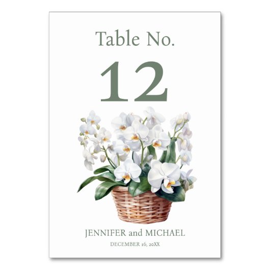 Witte Orchideeën Waterverf Trouwtafel Nummer Kaart (Voorkant)