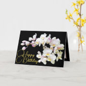  witte orchideeën zwarte achtergrond Happy Birthda Kaart (Gele Bloem)