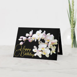  witte orchideeën zwarte achtergrond Happy Birthda Kaart