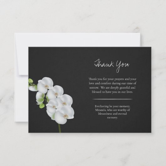 Witte Orchideeën Zwarte Achtergrond Orthodoxe Begr Bedankkaart (Voorkant)
