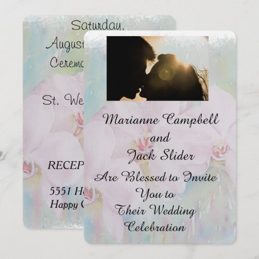 WITTE ORCHIDEN WEDDINVITATIE KAART (Voorkant / Achterkant)