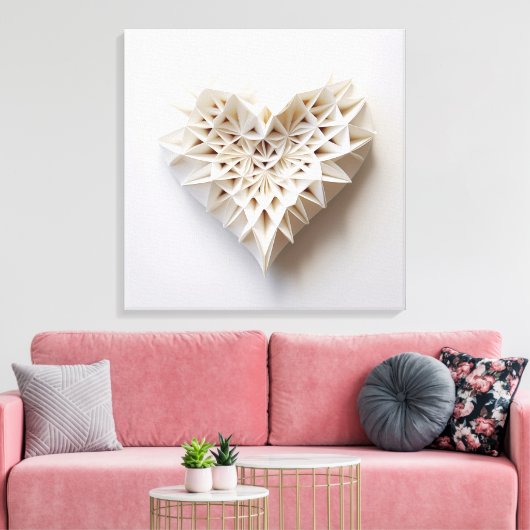 Witte origami hart canvas afdruk (Insitu (Woonkamer))