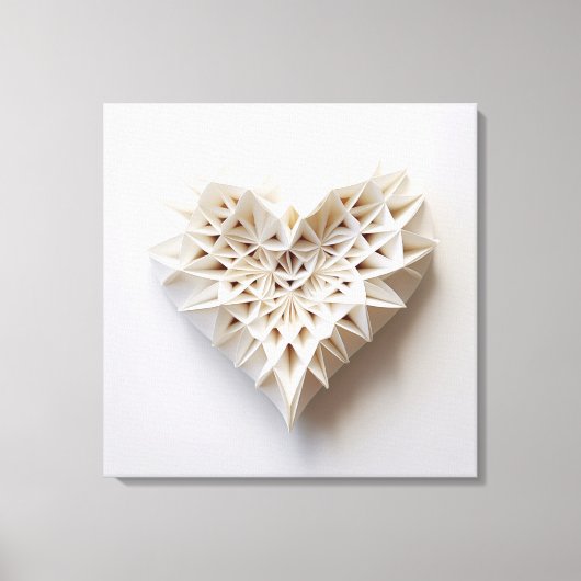 Witte origami hart canvas afdruk (Voorkant)