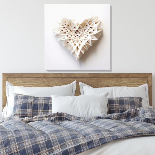 Witte origami hart canvas afdruk (Insitu (Slaapkamer))