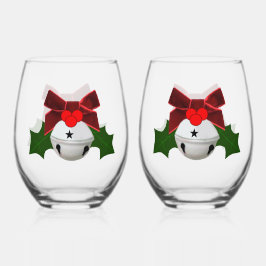 Witte Ornament en Hulst Drankservies Set Wijnglas Zonder Voet