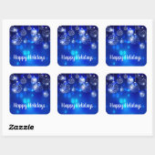 Witte Ornamenten op Blue Happy Holiday Vierkante Sticker (Vel)