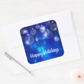 Witte Ornamenten op Blue Happy Holiday Vierkante Sticker (Envelop)