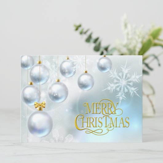 Witte Ornamenten Prettig Kerstfeest - Personalisee Feestdagenkaart (Staand voorkant)