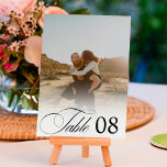 Witte overlay chique kalligrafie foto bruiloft kaart<br><div class="desc">Eenvoudige zwarte witte romantische kalligrafie bruiloft tafel overlay,  met een witte overlay foto.</div>