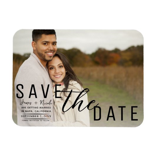 Witte Overlay Foto Save the Date Huwelijk Magneet (Horizontaal)