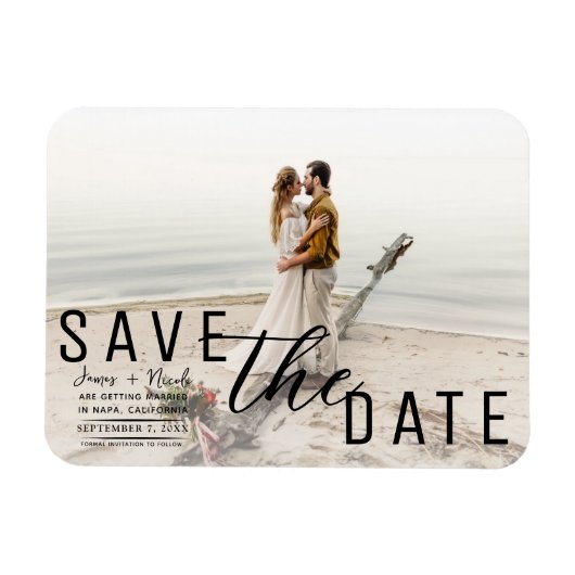 Witte Overlay Foto Save the Date Wedding Magneet (Horizontaal)
