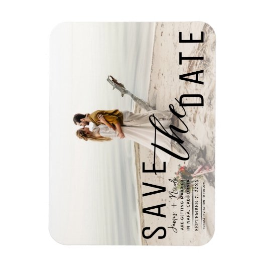 Witte Overlay Foto Save the Date Wedding Magneet (Verticaal)