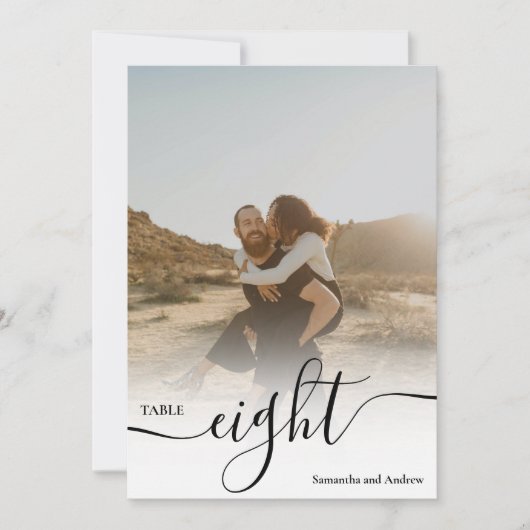 Witte overlay script namen foto's trouwtafel kaart (Voorkant)