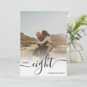 Witte overlay script namen foto's trouwtafel kaart (Staand voorkant)